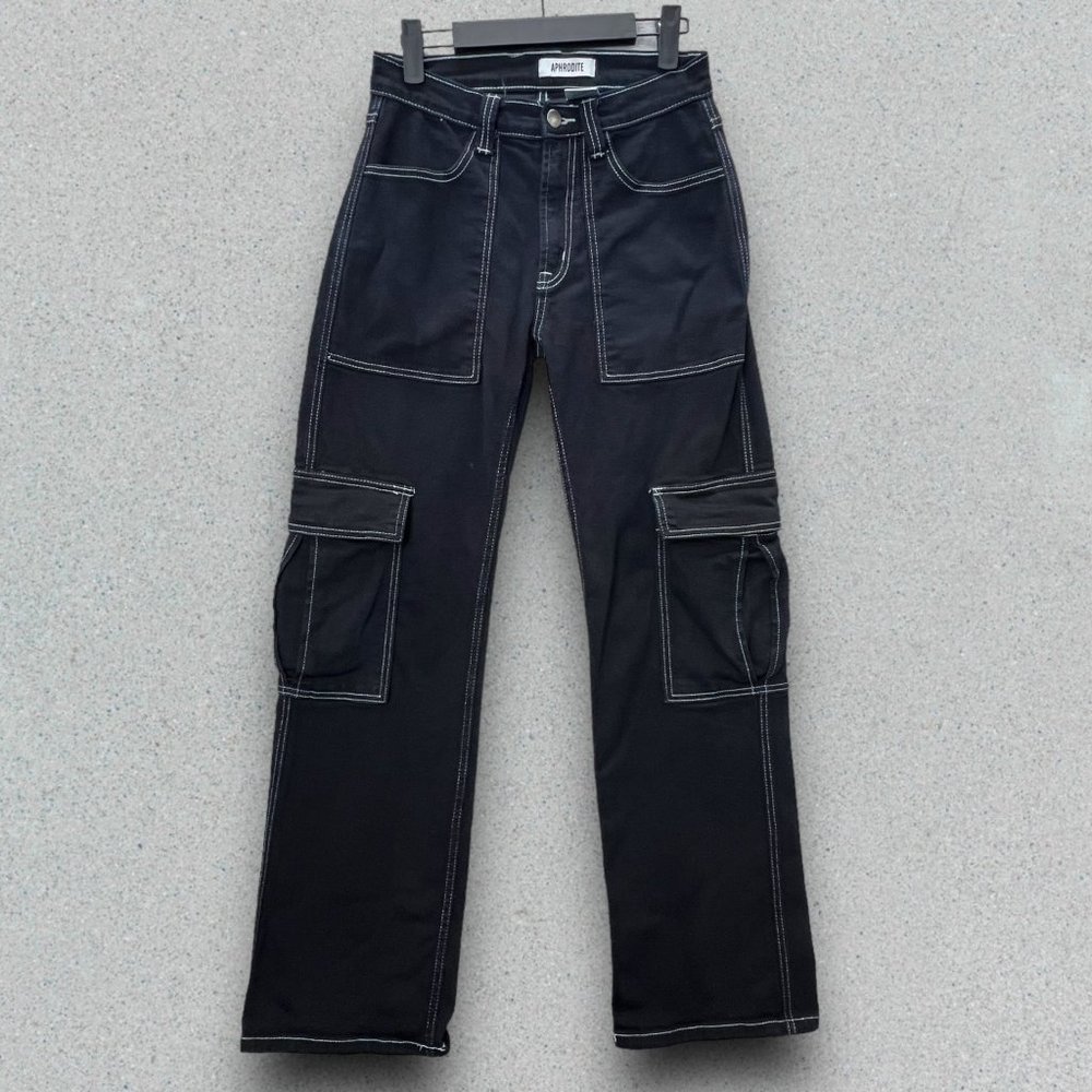 Aphrodite Cargo Pants Womens 28 Black High Rise Utility Carpenter from Hot Topic